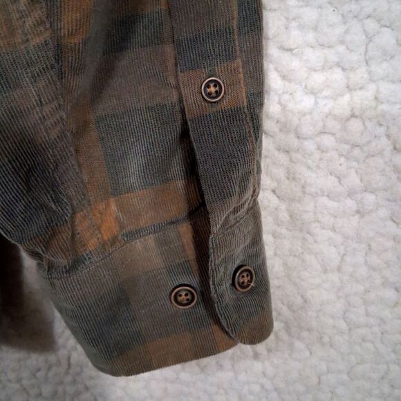 ROWM Men's Medium Shirt Button Down Long Sleeve 100% Cotton Corduroy Brown Plaid - Picture 11 of 16